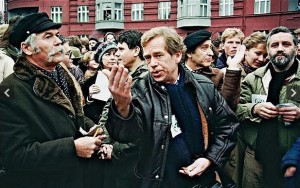 Vaclav Havel with demonstrators in 1988