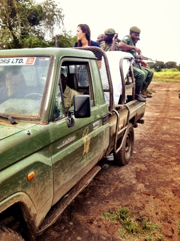 Margaux, one of our field staff in DRC, making friends in Garamba during one of the rangers' daily patrols.
