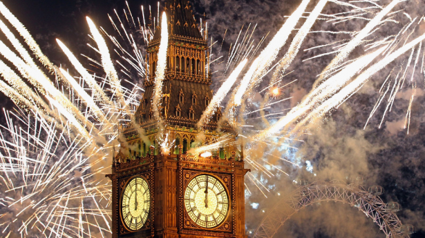 Fireworks light up the London skyline just after Big Ben struck midnight, kicking off 2012.