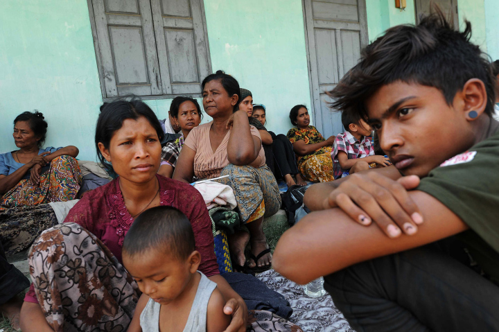 Muslim residents evacuated to a temporary relief camp in Meikhtila.