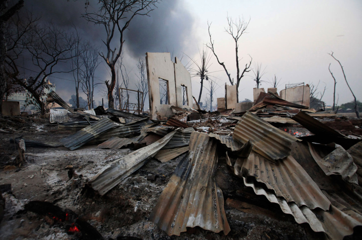 Among other destruction, dozens of homes were  burned down in Meikhtila