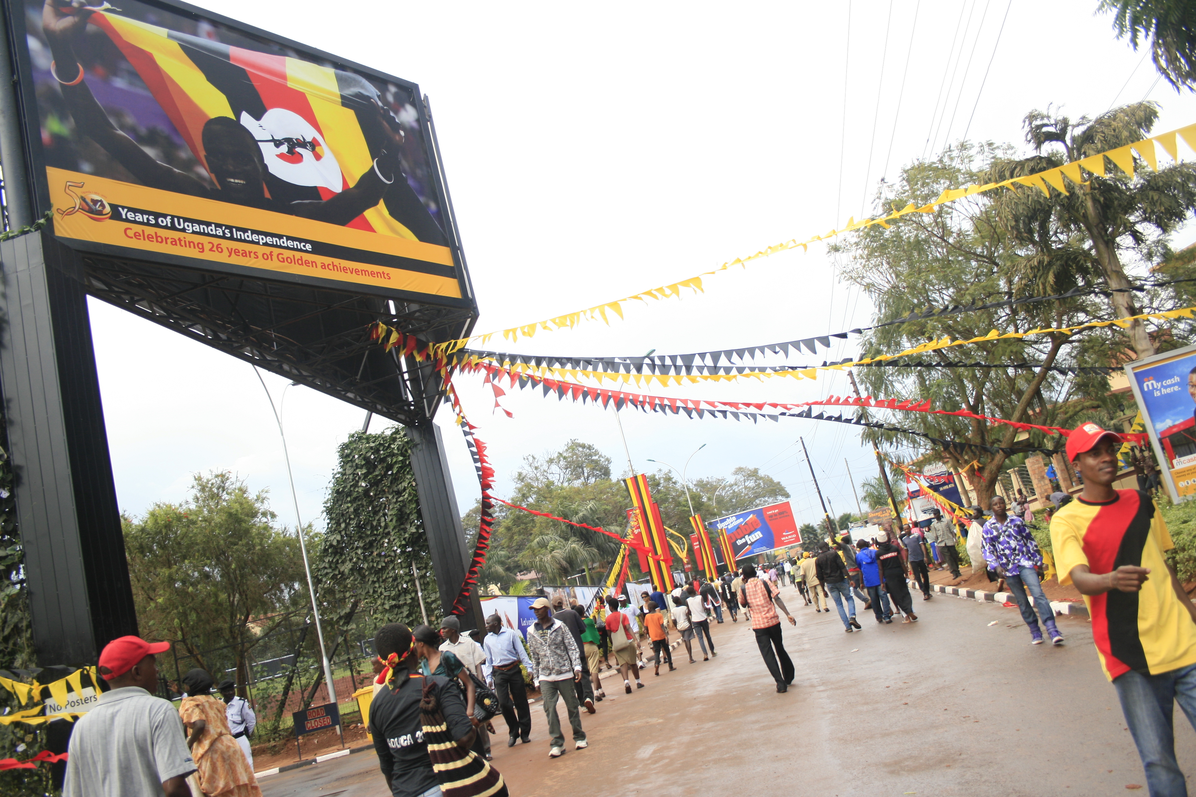 Black, yellow and red decorations adorn streets in Uganda during last year's 50th anniversary celebration. 