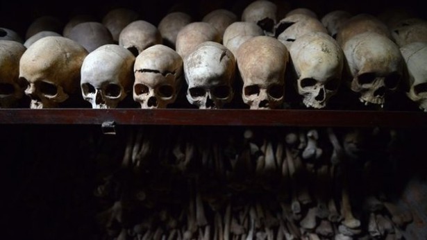 The skulls of some of those killed in Nyamata church during the Rwandan genocide.