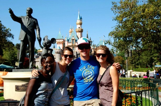 Nancy (far left) with her fellow Roadies at Disneyland-- her favorite place from tour.