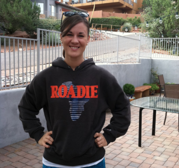 Ananda in her home-made Roadie sweatshirt (which she still has today).