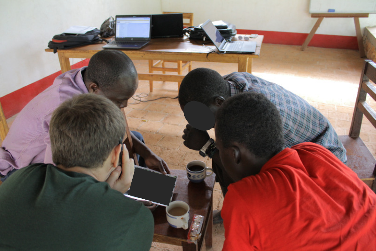 Members of our LRA Crisis Tracker team interviewing two former LRA fighters after their escape from the group. 2016.
